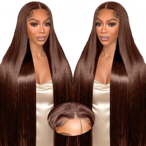 Peruca FNSD Chocolate Brown Human Hair 24", renda de 220% de densidade