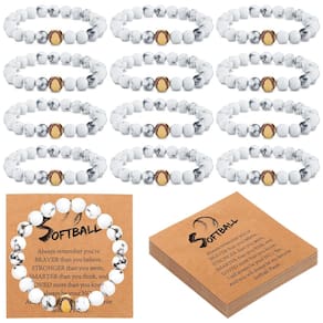 Pulseiras de softball Ecation Leave Stone Beaded 12 conjuntos brancos