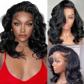 Bob Wig Aolisox 40 cm Cabelo humano 13x6, renda frontal, 200% de densidade