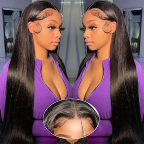 Peruca FTQZKEY Wear and Go, sem cola, cabelo humano liso de 24 polegadas