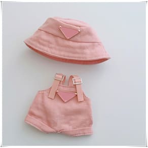 Conjunto de roupas WESUN para boneca, chapéu e macacão de 17 cm rosa