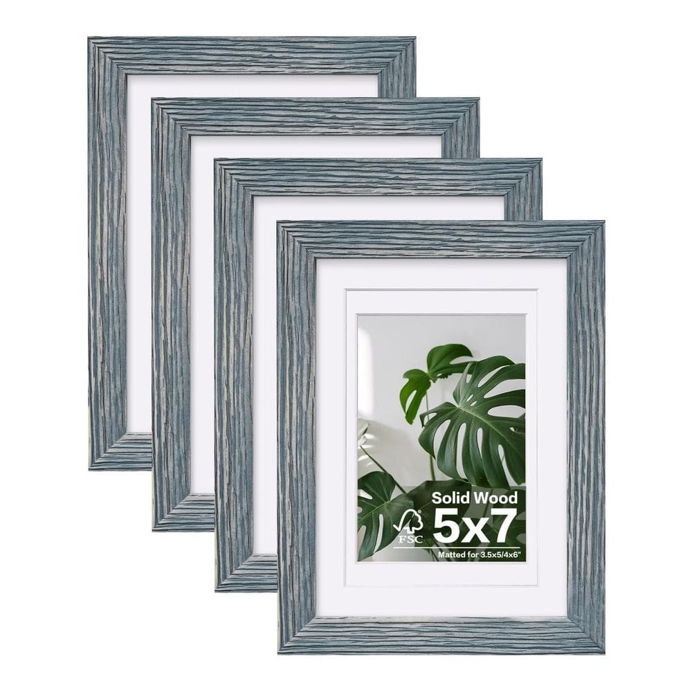 Molduras para fotos Egofine 5x7, conjunto de 4 molduras de madeira maciça, azul rústico