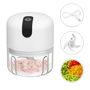 Mini Processador Compacto Elétrico de Alimentos Temperos Alho Legumes USB - 3 Lâminas