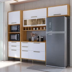 Cozinha Completa 4 Peças Vicenza Espresso Móveis Amêndoa/Branco Brilho
