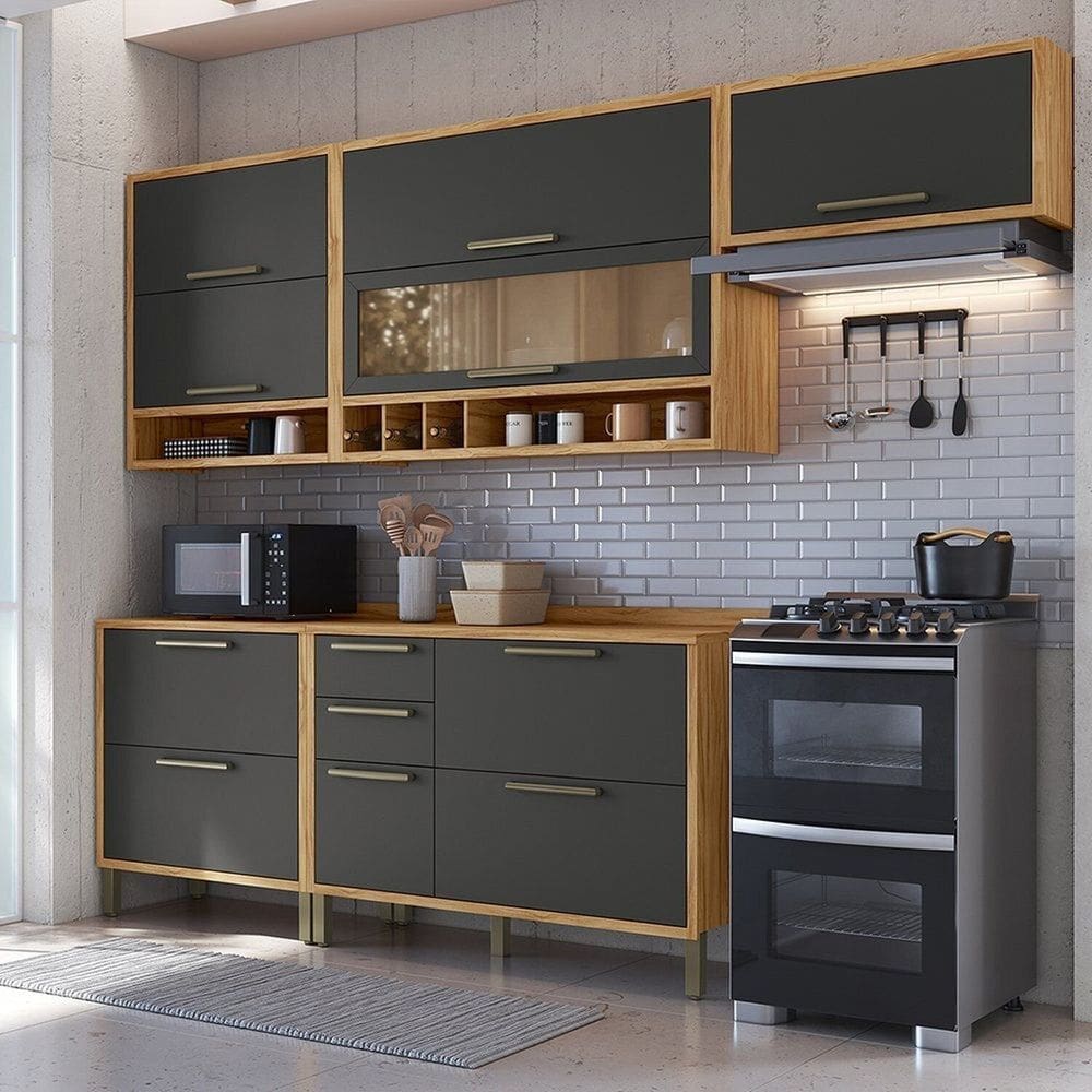 Cozinha Completa 5 Peças Vicenza Espresso Móveis Amêndoa/Cinza