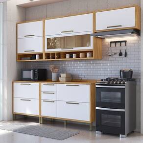 Cozinha Completa 5 Peças Vicenza Espresso Móveis Amêndoa/Branco Brilho