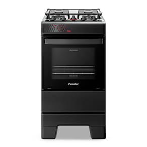 Fogão a Gás Mesa Inox Tampa de Vidro Forno 50L Limpa Fácil e Acendimento Automático Esmaltec IDEAL Top T4IAP Cor Preto 4 bocas Bivolt