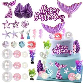 Cake Toppers Tyotrbs Mermaid Cake Decorações coloridas