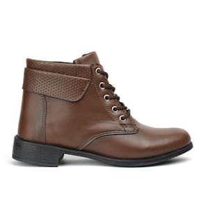 Bota Casual Feminina Couro Com Cadarços Dia a Dia Conforto