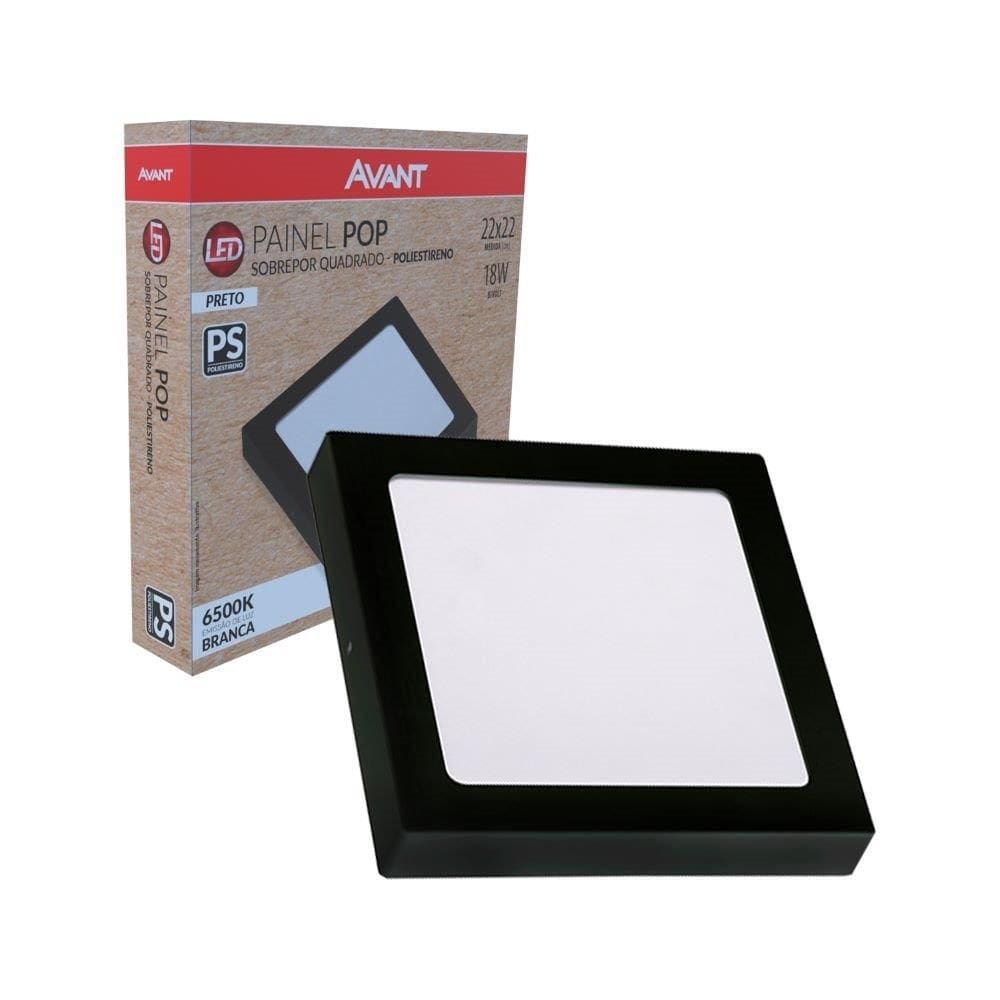 Painel Plafon LED Avant Pop Quadrado de Embutir 18W 3000K 1080 Lúmens 21cm - Placa Preta