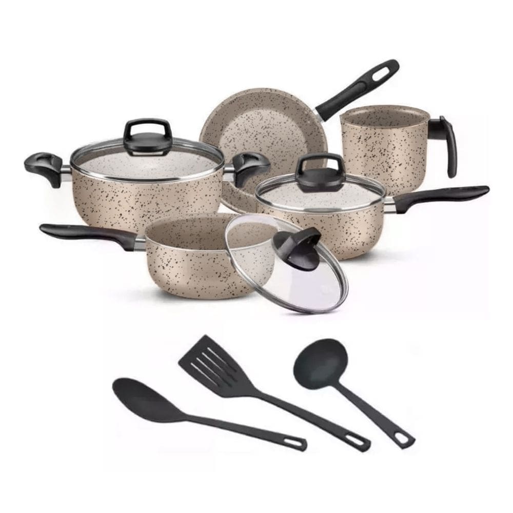 Jogo De Panelas 8 Peças Teflon Antiaderente C Tampa De Vidro