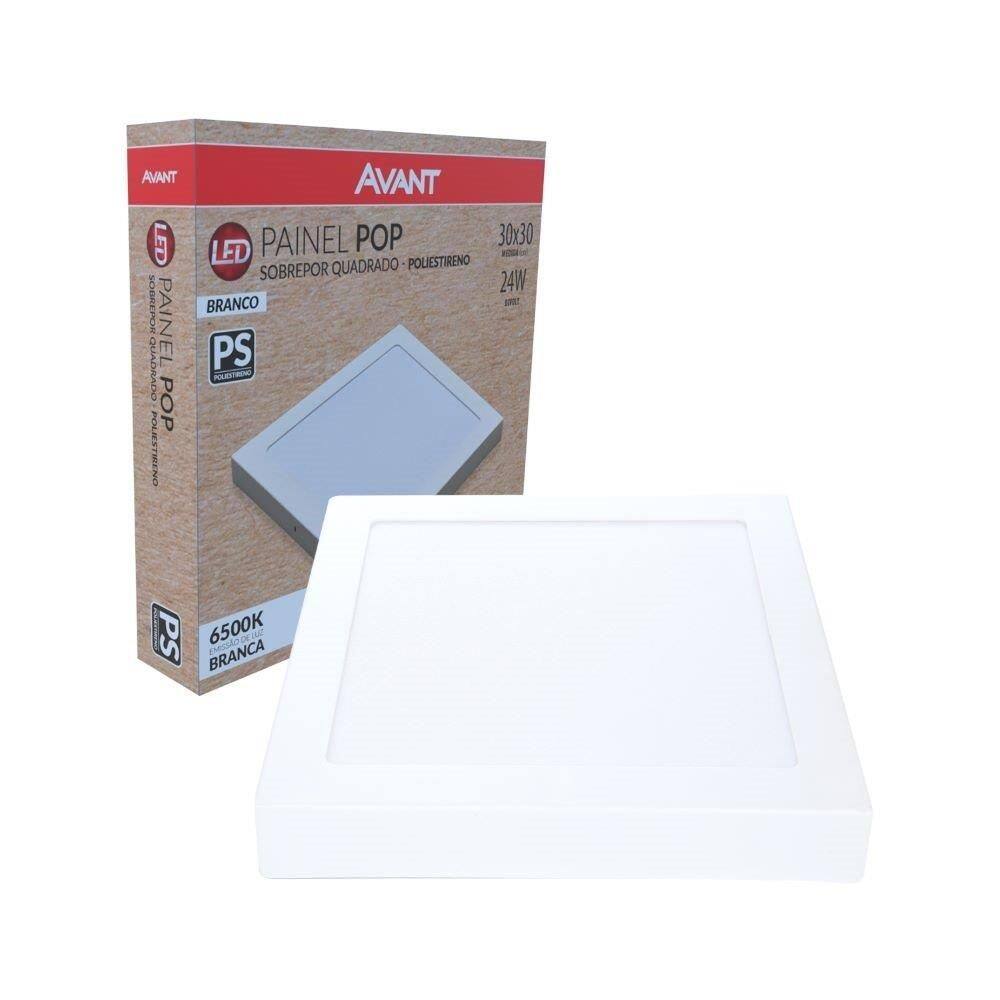 Painel Plafon LED Avant Pop Quadrado Embutir 24W 3000K 1680 Lúmens 28cm - Placa Branca