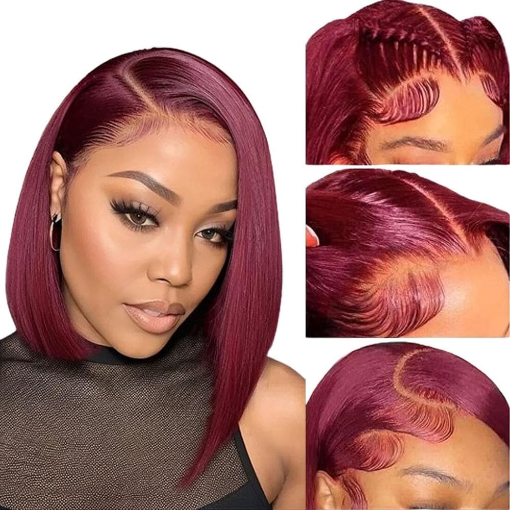 Peruca FATIAO Burgundy Bob 25 cm Cabelo humano 180% densidade 13x6 de renda