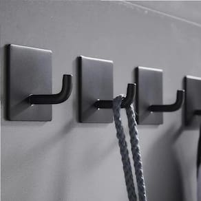 Kit 4 Ganchos Duplos Preto Adesivos Sem Furo Metal - Preto