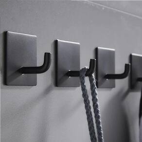 Kit 5 Ganchos Duplos Preto Adesivos Sem Furo Metal - Preto