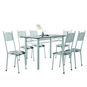 Conjunto De Mesa Sala de Jantar Sara Com 6 Cadeiras Tubular Granito 1,40m Artefamol