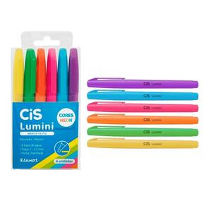Estojo 6 Cores Caneta Marca Texto Lumini Neon Fluorescente - CiS