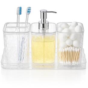 Kit Porta Sabonete Líquido, Escova e Algodão com Saboneteira - Acrílico
