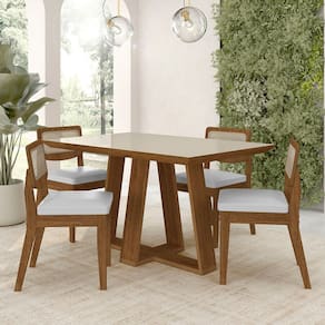Conjunto Mesa Lins 4 Cadeiras Sextavada Freijó/off/corino Branco - M.a