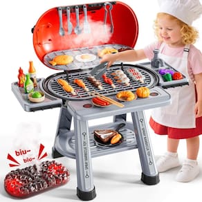 Conjunto de brinquedos de cozinha NIPLOOOW Kids BBQ Grill com fumaça e luz de 3 a 8 anos