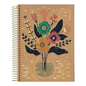 Caderno Univ 10 Matérias 160Fl Kraft Color Flores Jandaia