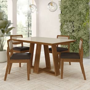 Conjunto Mesa Lins 4 Cadeiras Sextavada Freijó/off/corin. Marrom - M.a