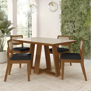 Conjunto Mesa Lins 4 Cadeiras Sextavada Freijó/off/corino Preto - M.a