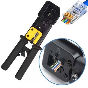 Alicate De Crimpar Passagem + 100 Rj45 Cat6 Passagem Vazado