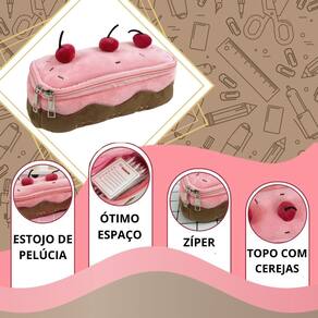 Estojo Necessaire de Pelúcia em Formato de Bolo de Cereja Super Fofo | Fashion | Acessórios | Kawaii | Presente | Itens