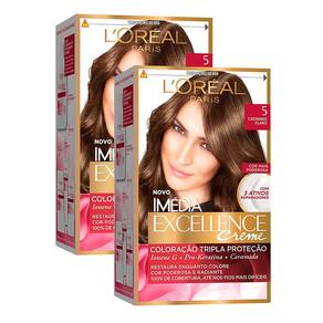 Tintura Creme Imédia Excellence L`oréal Castanho Claro 5 Kit com duas unidades