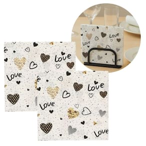 Jogo Guardanapo Estampado Corações Love Branco e Dourado 40 Folhas - Tuut