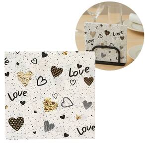 Guardanapo Estampado Corações Love Branco e Dourado 20 Folhas 16cm - Tuut