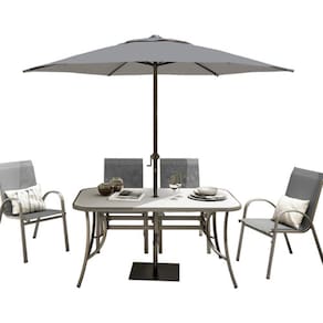 Conjunto Para Jardim 6 Lugares Em Aco Cinza Com Ombrelone