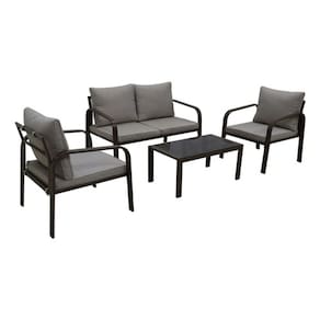 Conjunto Para Jardim 4 Lugares Em Aco Marrom Com Mesa