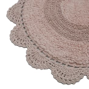 Jogo De Tapete Crochê Dupla Face Oval Para Banheiro 50x80cm - Rosê