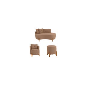 Kit Decorativo Sofá Curvo Orgânico + 01 Puff e Poltrona Luna Boucle Cappuccino - Montanaris Decor