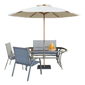 Conjunto Para Jardim Cinza 4 Lugares Em Aco Com Ombrelone