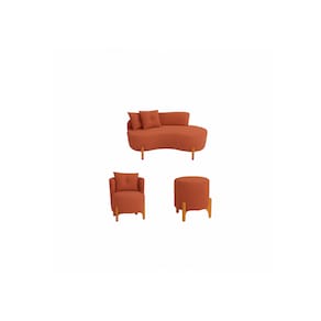 Kit Decorativo Sofá Curvo Orgânico + 01 Puff e Poltrona Luna Boucle Terracota - Montanaris Decor