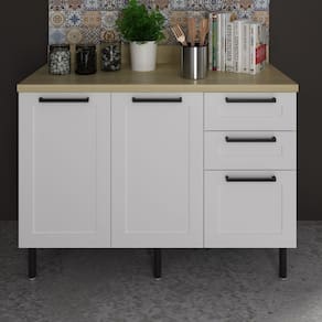 Balcão de Pia para Cozinha 100% MDF 120x52cm 2 Portas 3 Gavetas Branco