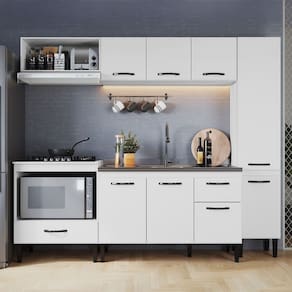 Armário de Cozinha Laís 9 Portas 1 Gaveta Branco - Pnr Móveis
