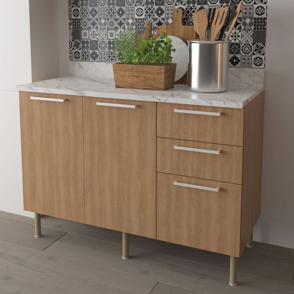 Balcão para Cozinha 120cm 2 Portas 3 Gavetas Freijó CZ3100