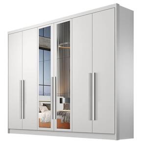Guarda Roupa Casal Livorno 6 Portas 4 Gavetas Neve com Nicho e Espelho - Novo Horizonte