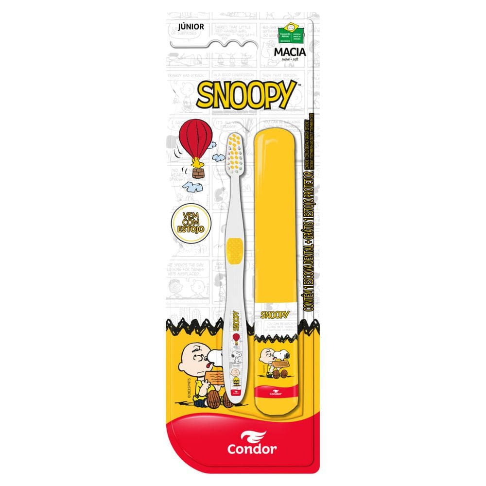 Escova Dental Macia Snoopy Condor Júnior Cabeça P com Estojo
