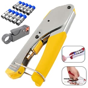 Kit Alicate Compressão Rg6 Rg59 Decapador 10 Conectores Rg6