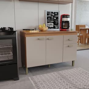 Balcão Modulado Para Cozinha Com Tampo Fidelitá Mariana 120cm 3 Portas 1 Gaveta Freijó/Camurça