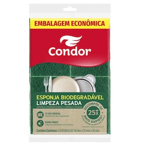 Esponja Biodegradavel Limpeza Pesada Condor 4 Unidades Embalagem Economica
