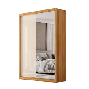 Guarda-Roupa Solteiro com Espelho Riva Flex 2 Portas 4 Gavetas Cinamomo e Off White