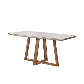 Mesa de Jantar Retangular com Tampo de Vidro Off White Bennett Natural 180 cm