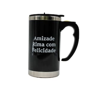 Caneca Mixer Misturadora Inox 450ml Tampa Pilha Preto