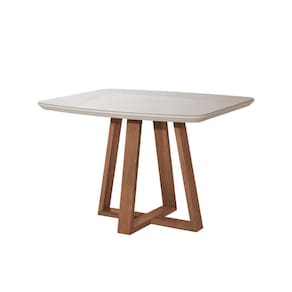 Mesa de Jantar Retangular com Tampo de Vidro Off White Bennett Natural 116 cm